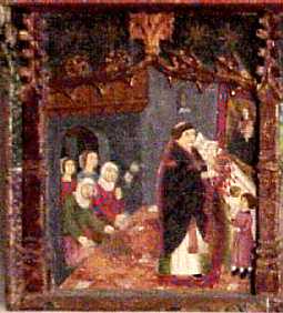 Detalle del retablo gótico (1480) representando el milagro.